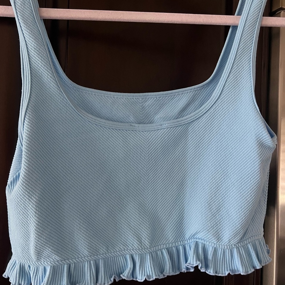 Zara Light Blue Ruffled Tank Top - Picture 2 of 3